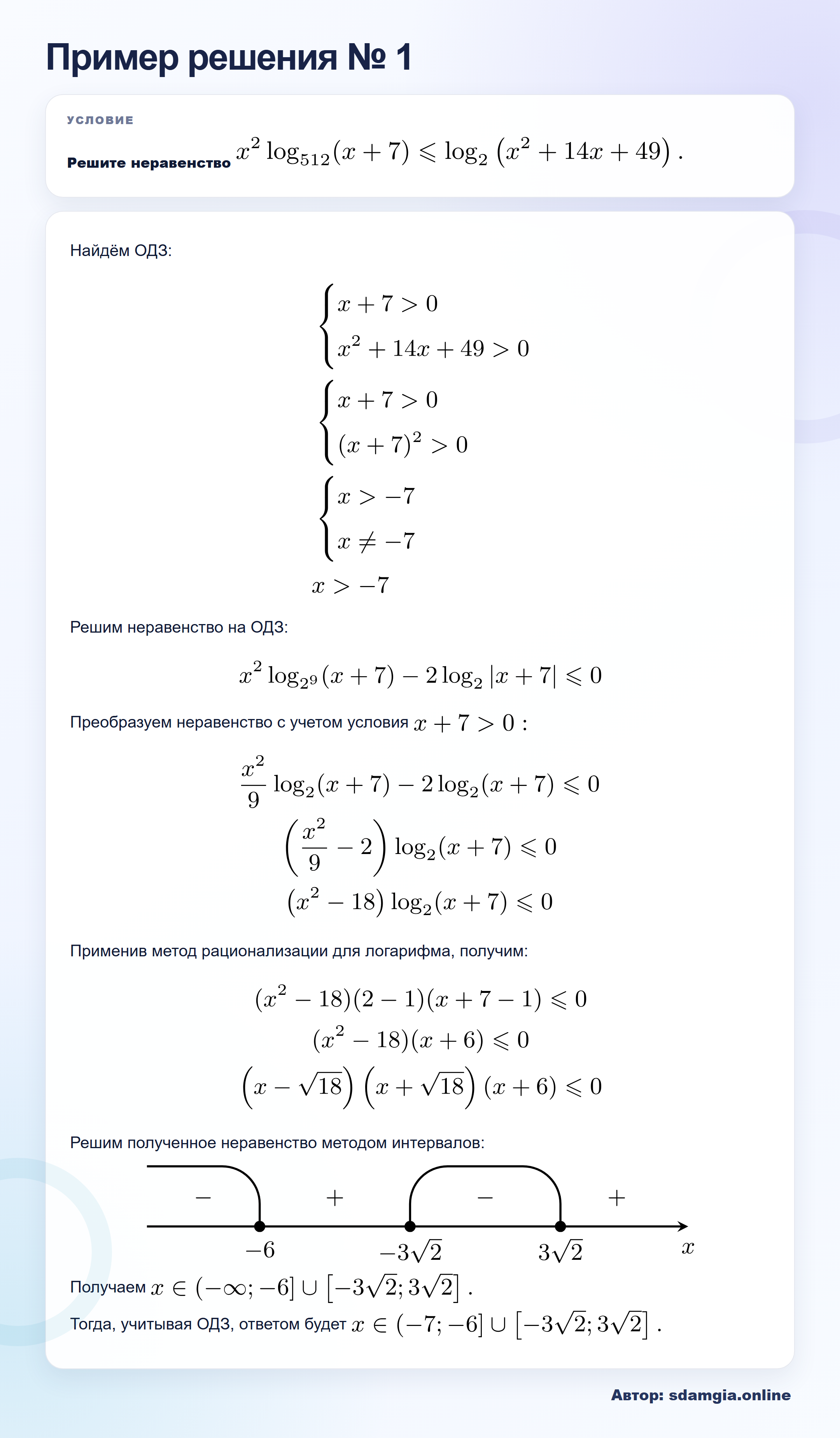 Пример решения № 1 задания 16 ЕГЭ по профильной математике ФИПИ 656233: Логарифмические неравенства — автор sdamgia.online