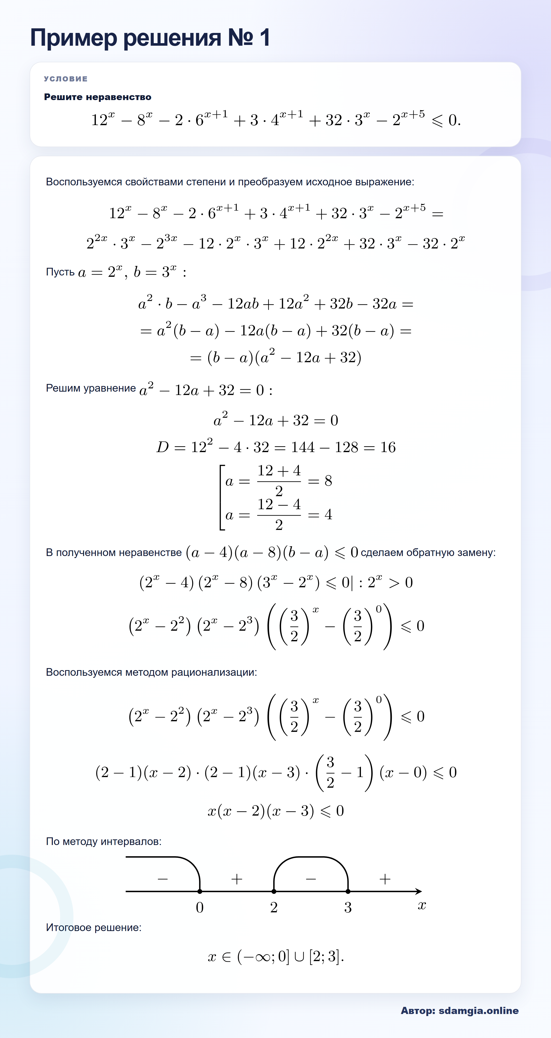 Пример решения № 1 задания 16 ЕГЭ по профильной математике ФИПИ 66CF9D: Показательные неравенства — автор sdamgia.online